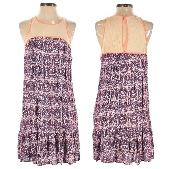 Ella Moss Kasbah Sleeveless Paisley Neon Ruffled Tank Mini Dress Size S - Picture 1 of 10